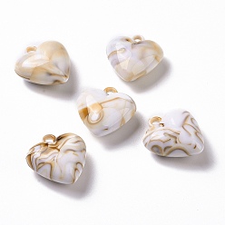 BurlyWood Acrylic Pendants, Imitation Gemstone Style, Heart Charms, BurlyWood, 25.5x23.5x10mm, Hole: 2.2mm, about 144pcs/500g