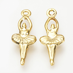 Real 18K Gold Plated Brass Pendants, Nickel Free, Real 18K Gold Plated, Ballet Dancer, 19x7x2mm, Hole: 1mm
