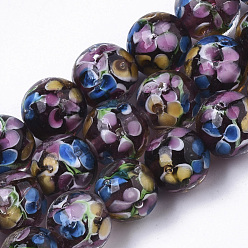 Purple Handmade Lampwork Beads Strands, Inner Flower, Round, Purple, 11.5~12.5x10.5~11.5mm, Hole: 1.4mm, about 45pcs/Strand, 19.69 inch~20.08 inch