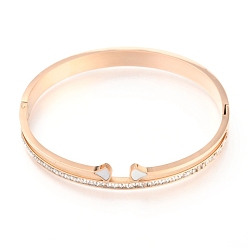 Rose Gold 304 Stainless Steel Bangles, with Rhinestone and Natural Shell, Fan, Rose Gold, Inner Diameter: 2x2-1/4 inch(5.1x5.8cm)