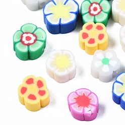 Mixed Color Handmade Polymer Clay Beads, Flower, Mixed Color, 7.5~9x7.5~10x4~5mm, Hole: 1.6mm