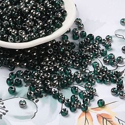 Light Sea Green Transparent Inside Colours Glass Seed Beads, Half Plated, Round Hole, Round, Light Sea Green, 4x3mm, Hole: 1.2mm, 7650pcs/pound