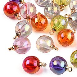 Mixed Color AB Color Plating Acrylic Pendants, with ABS Plastic Loop, Round, Mixed Color, 20.5~21x15mm, Hole: 2.5mm