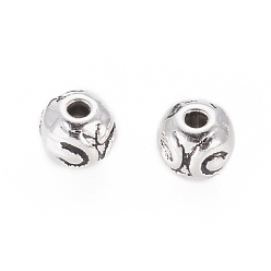 Antique Silver Tibetan Style Alloy Beads, Round, Lead Free & Nickel Free & Cadmium Free, Antique Silver, 5.5x4.5mm, Hole: 1mm