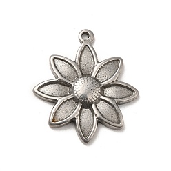 Stainless Steel Color 304 Stainless Steel Pendant Enamel Settings, Flower, Stainless Steel Color, 32x28x4mm, Hole: 1.6mm