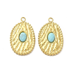 Turquoise Natural Turquoise Pendants, Faceted Oval Charms, with Vacuum Plating Real 18K Gold Plated 201 Stainless Steel Findings, 23.5x15x3mm, Hole: 1.6mm