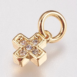 Golden Brass Micro Pave Cubic Zirconia Tiny Cross Charms, Golden, 6.5x5x1.8mm, Hole: 3.5mm