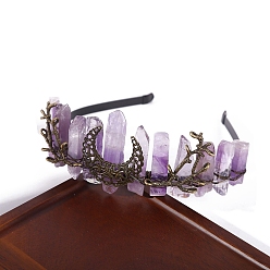 Amethyst Moon Branch Metal Crown Hair Bands, Raw Natural Rose Quartz Wrapped Hair Hoop for Women Girl, 150x140x60mm