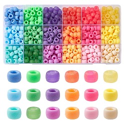 Mixed Color 810Pcs 18 Style Opaque & Transparent Plastic Beads, Frosted, Barrel, Mixed Color, 9x6mm, Hole: 3.8mm, about 45pcs/style