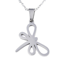 Stainless Steel Color 201 Stainless Steel Pendants Necklaces, with Cable Chains and Lobster Claw Clasps, Dragonfly, Stainless Steel Color, 17.71 inch(45cm), 1.5mm