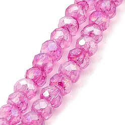 Hot Pink Spray Painted Imitation Jade Glass Beads Strands, AB Color Plated, Faceted, Round, Hot Pink, 4x3.5mm, Hole: 1mm, about 135pcs/strand, 18.90''(48cm)