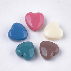 Mixed Color Opaque Acrylic Beads, Heart, Mixed Color, 13.5x14x7mm, Hole: 2mm