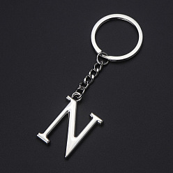 Letter N Platinum Plated Alloy Pendant Keychains, with Key Ring, Letter, Letter.N, 3.5x2.5cm