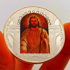 Human Flat Round with Jesus Steel Commemorative Coins, Lucky Coins for Easter, with Protection Case, Human Pattern, 40x3mm