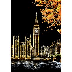 Others Scratch Rainbow Painting Art Paper, DIY Night View of the City Scratchboard, with Paper Card and Sticks, Big Ben, London, 40.5x28.5cm, 2pcs/set