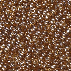 Verge D'or Foncé Perles de rocaille en verre, trans. couleurs lustered, ronde, verge d'or noir, 4mm, trou: 1.5 mm, environ 4500 pièces / livre
