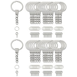 Platine 10 porte-clés fendus en fer, avec des chaînes de gourmands, avec des anneaux de saut ouverts en fer et des bélières à vis, platine, 20mm