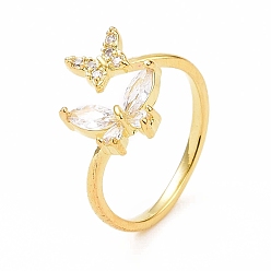 Настоящее золото 18K Открытое кольцо-манжета с бабочкой из прозрачного кубического циркония, украшения из латуни для женщин, реальный 18 k позолоченный, размер США 6 (16.5 мм)