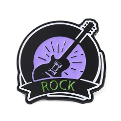 Lila Alfileres esmaltados con tema de música rock creativa de guitarra, Insignia de aleación negra para mochila de ropa., lila, 35x35.5x1.4 mm