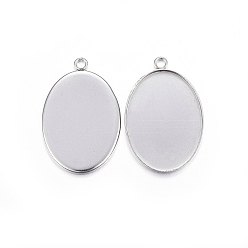 Stainless Steel Color 304 Stainless Steel Pendant Cabochon Settings, Plain Edge Bezel Cups, Oval, Stainless Steel Color, 34x22.5x1.5mm, Hole: 2.5mm, Tray: 30x22mm