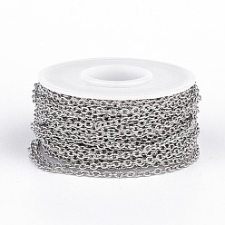 Couleur Acier Inoxydable 304 chaînes de câbles texturées en acier inoxydable, non soudée, avec bobine, ovale, couleur inox, 3x2x0.6mm, environ 32.8 pieds (10 m)/rouleau
