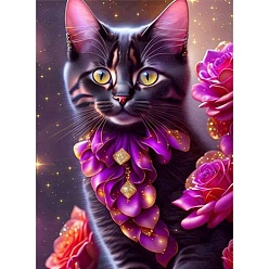 Magenta Kit de pintura de diamante diy gato flor color ab, Incluye bolsa de pedrería de resina., bolígrafo adhesivo de diamante, plato de bandeja y arcilla de cola, magenta, 400x300 mm