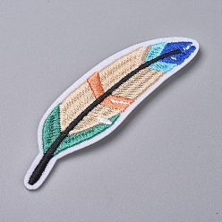 Colorful Computerized Embroidery Cloth Iron on/Sew on Patches, Costume Accessories, Appliques, for Backpacks, Clothes, Feather, Colorful, 82x24x1.5mm