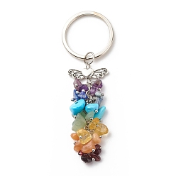 Mixed Stone Natural & Synthetic Gemstone Beaded Keychain, with Brass, Iron, 304 Stainless Steel & Alloy Findings, Wings, 9.5cm
