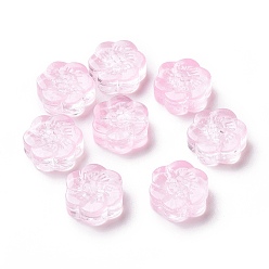 Pearl Pink Transparent Spray Painted Glass Beads, Plum Blossom Flower, Pearl Pink, 10x11x4mm, Hole: 1mm