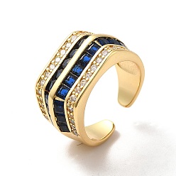Синий Открытое кольцо-манжета с многорядным кубическим цирконием, широкое женское кольцо из настоящей позолоченной латуни с покрытием 18k, синие, размер США 7 (17.3 мм)