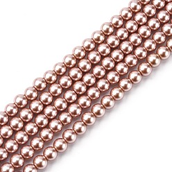Rosy Brown Eco-Friendly Grade A Glass Pearl Beads, Pearlized, Round, Rosy Brown, 6mm, Hole: 1.2~1.5mm, about 68pcs/Strand, 16''(40.64cm)