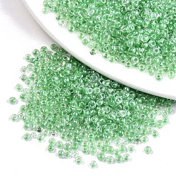 Lime Green 8/0 Glass Seed Beads, Transparent Inside Colours Luster, Round Hole, Round, Lime Green, 8/0, 3~4x2~3mm, Hole: 0.8mm, about 15000pcs/bag