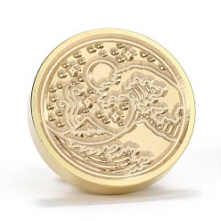 Others Brass Retro Wax Sealing Stamp, with Wooden Handle for Post Decoration DIY Card Making, Wave Pattern, 90x25.5mm