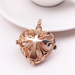 Light Gold Brass Bead Cage Pendants, for Chime Ball Pendant Necklaces Making, Hollow, Heart with Cross Charm, Light Gold, No Size
