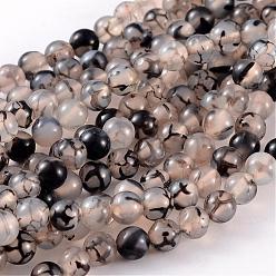 Gray Natural Agate Beads, Dyed, Dragon Veins Beads, Dyed, Round, Gray, Size: about 6mm in diameter, hole: 1mm, 63pcs/strand, 15.5 inch