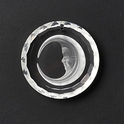 Clear Transparent Glass Pendants, for Chandelier Crystal Hanging Pendants, Faceted, Flat Round with Moon, Clear, 45x10.5mm, Hole: 1.6mm
