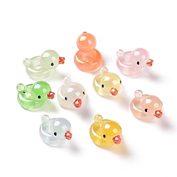 Mixed Color Luminous Transparent Resin Beads, Duck, Mixed Color, 23x15.5x16mm, Hole: 4.6mm