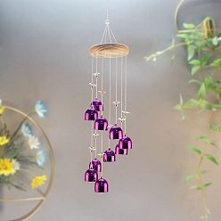 Magenta Alloy Bell Wind Chimes, with Wood Board, Hanging Ornaments, Magenta, 480mm