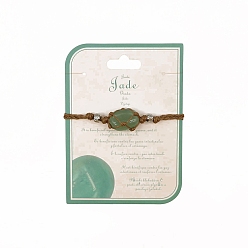 Aventurine Verte Bracelet en perles tressées avec pochette en macramé aventurine verte naturelle, bracelet réglable en cordon ciré, 9-7/8 pouce (25 cm)