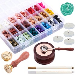 Mixed Color CRASPIRE DIY Scrapbook Kits, with Brass Wax Seal Stamp Head, Sealing Wax Particles, Metallic Marker Pens, Candle, Rosewood Handle Wax Sealing Stamp Melting Brass Spoon, Mixed Color, 24x14mm