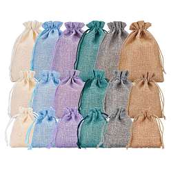 Mixed Color Burlap Packing Pouches Drawstring Bags, for Christmas, Wedding Party and DIY Craft Packing, Mixed Color, 9~18x7~13cm, 18pcs/set