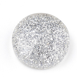 Silver Resin Cabochons, with Glitter Powder, Flat Round, Silver, 13.5~14x4~6mm