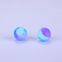 Violet Bleu Perles focales rondes en silicone imprimées, bleu violet, 15x15mm, Trou: 2 mm