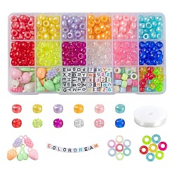 Mixed Color Beads & Pendants Kit for DIY Jewelry Making Finding Kit, Including Plastic Pearlized Beads, Transparent & Opaque Acrylic Beads & European Beads, Plastic Acrylic Fruit Pendants, Elastic Thread, Mixed Color, Beads: about 421pcs/set