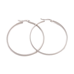 Stainless Steel Color 201 Stainless Steel Big Hoop Earrings with 304 Stainless Steel Pins for Women, Stainless Steel Color, 3x50mm