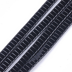 Noir Liens multibrins en hématite synthétique non magnétique peints à la bombe, perles porteuses à deux trous, pour la fabrication de bracelets élastiques, rectangle, noir, 2x5x2mm, Trou: 0.6mm, Environ 170 pcs/chapelet, 15.9 pouce