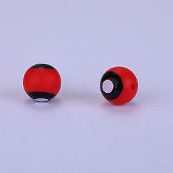 Roja Cuentas focales redondas de silicona impresas, rojo, 15x15 mm, agujero: 2 mm