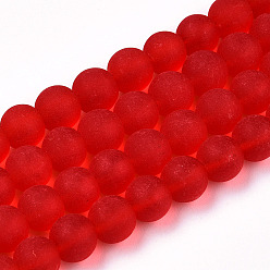 Roja Cuentas de vidrio transparentes, esmerilado, rondo, rojo, 8~8.5 mm, agujero: 1.5 mm, sobre 51~53 unidades / cadena, 14.96 pulgada ~ 15.55 pulgada (38~39.7 cm)