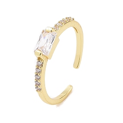 Настоящее золото 18K Прямоугольное открытое кольцо-манжета из прозрачного кубического циркония, украшения из латуни для женщин, реальный 18 k позолоченный, внутренний диаметр: 17 мм