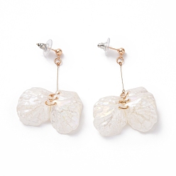 White Acrylic Imitation Shell Dangle Earrings, Alloy Drop Earrings with 925 Sterling Silver Pins for Women, White, 60mm, Pin: 0.8mm